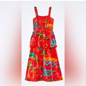 REPOSH - NWT Farm Rio Ipanema Red Tropical Ruffle Midi Dress